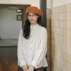 2025秋季新款文艺森系设计感花边领衬衫上衣女长袖宽松叠穿衬衣