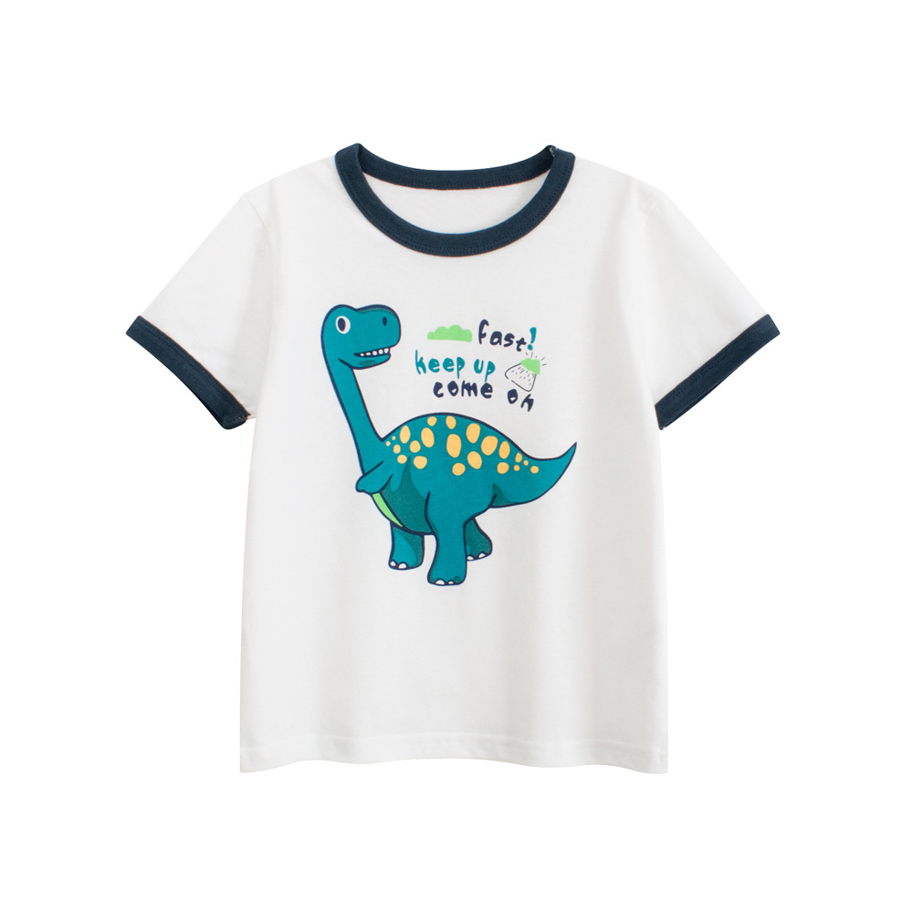27kids ropa para niños camiseta de manga corta niños verano suéter de cuello redondo dinosaurio dibujos animados niños ropa de bebé al por mayor