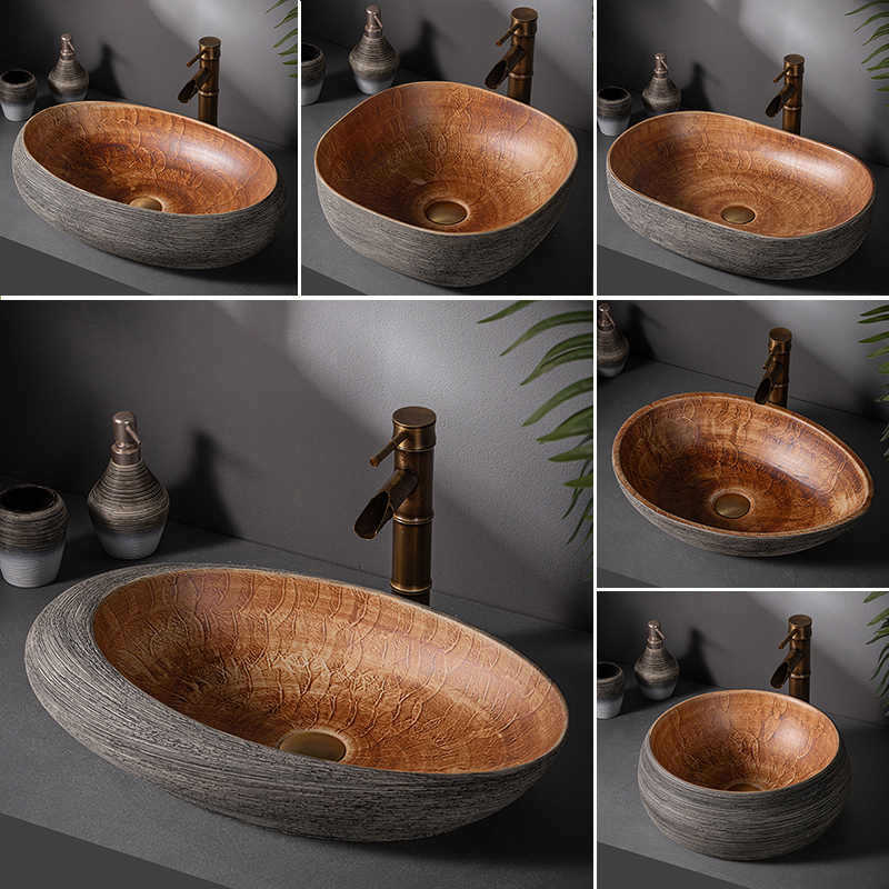 Ceramic Countertop Basin Oval Retro Wash Basin Household Countertop Wash Basin Bathroom Basin Jingdezhen Basin