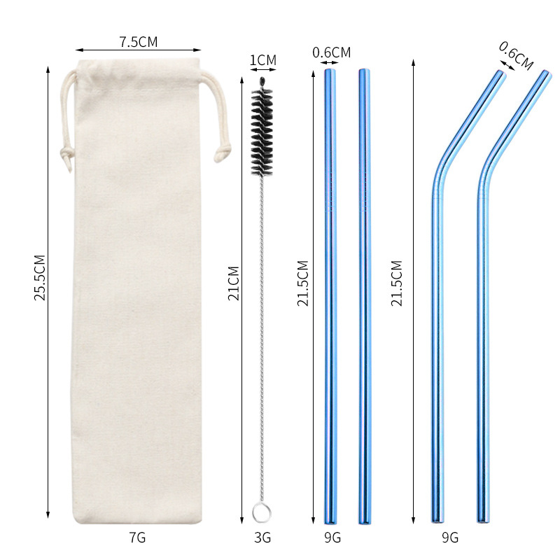 Traje de paja de acero inoxidable 304 especial transfronterizo de Amazon de color chapado en titanio tubo de bebida de metal café leche té paja