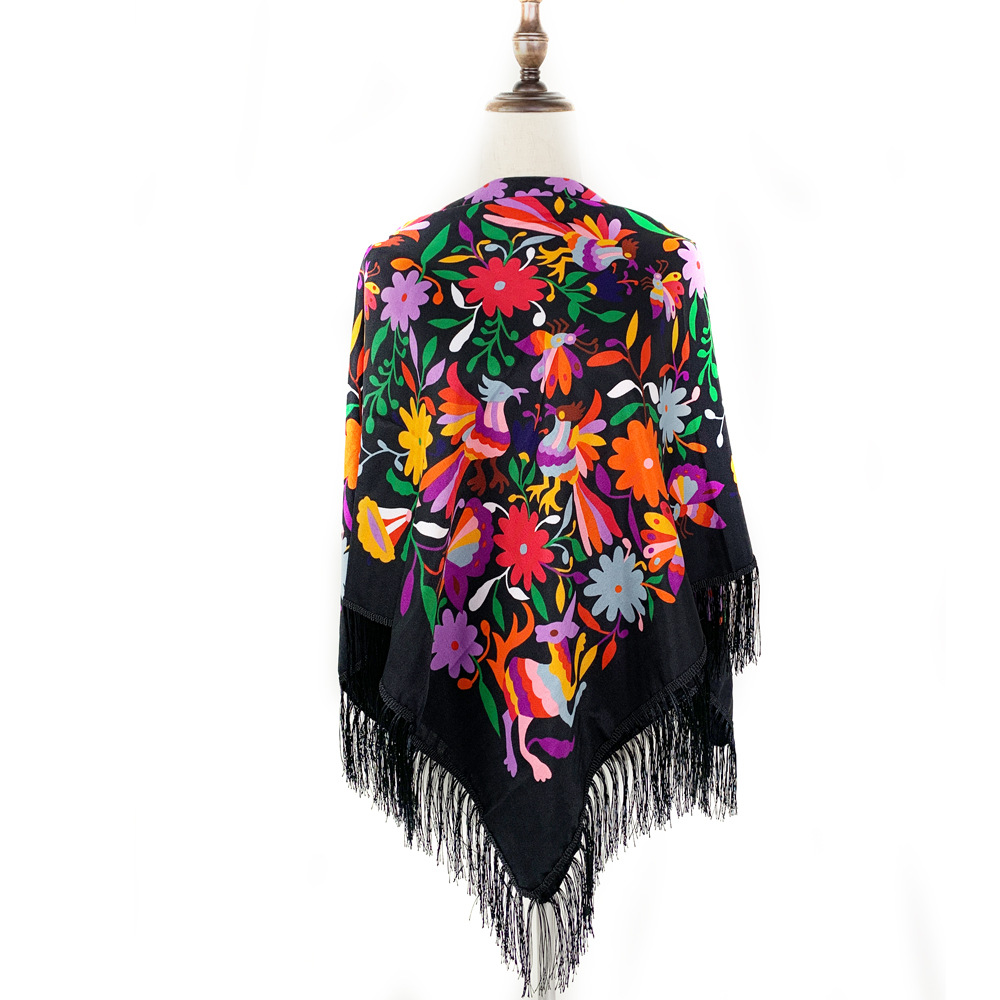 Retro European printed shawl fashion travel tassel square scarf ethnic style