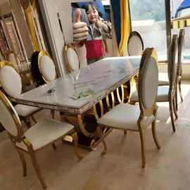 批发价大理石台面不锈钢腿餐桌套装家用酒店餐厅一台8椅