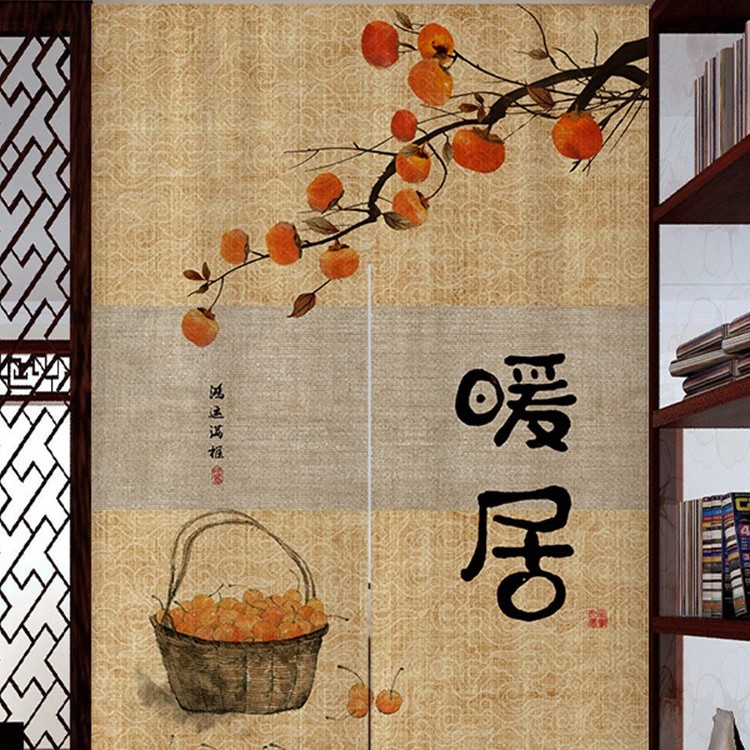 Chinese-Style Door Curtain for Home Bedroom Room Partition Privacy Blocking Hanging Curtain Living Room Kitchen Bathroom Punch-Free Half Curtain