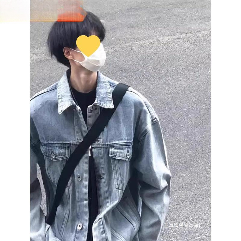 Retro blue denim men's jacket