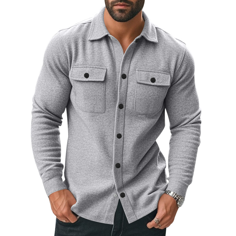 Chaqueta de hombre con forro polar, estilo europeo y americano, para otoño, con solapa, de un solo botón, resistente al desgaste, a prueba de viento, informal, de color liso.