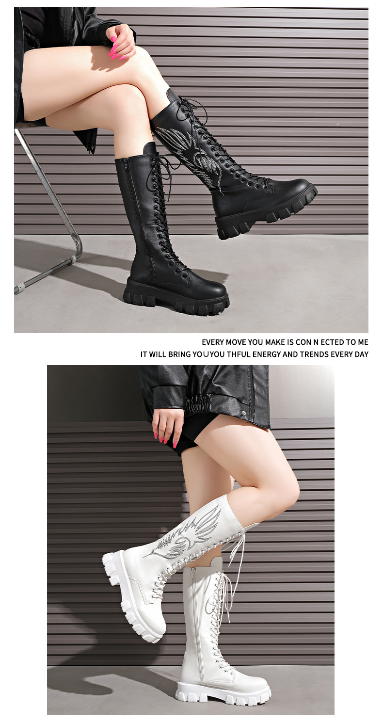 Women's Retro Knee High Cowboy Boots Plus Size Embroidered Shoes_voghion.com