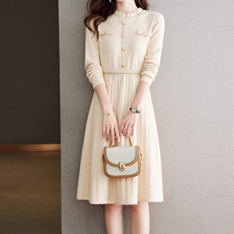 Burgundy Sweater Dress 20256 New Style Loose-Fitting Mid-Length Dress for Women Autumn and Winter Waist-Cinching Sweater