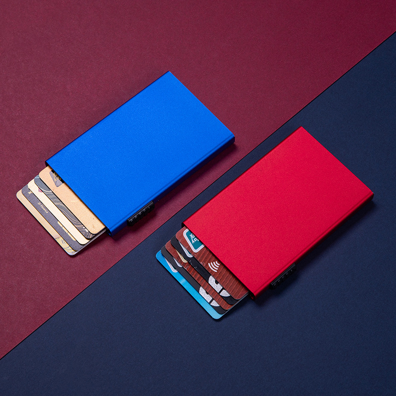 Desgaussing de fábrica caja de tarjeta bancaria bolsa de tarjeta de metal automático pop-up Tarjeta de tarjeta antirrobo bolsa de aleación de aluminio