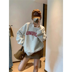 白灰色圆领卫衣女新款2025春秋季韩版薄款oversize宽松上衣女
