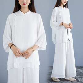 实拍 禅修打坐服太极拳练功服春季复古棉麻禅意茶服瑜伽服套装