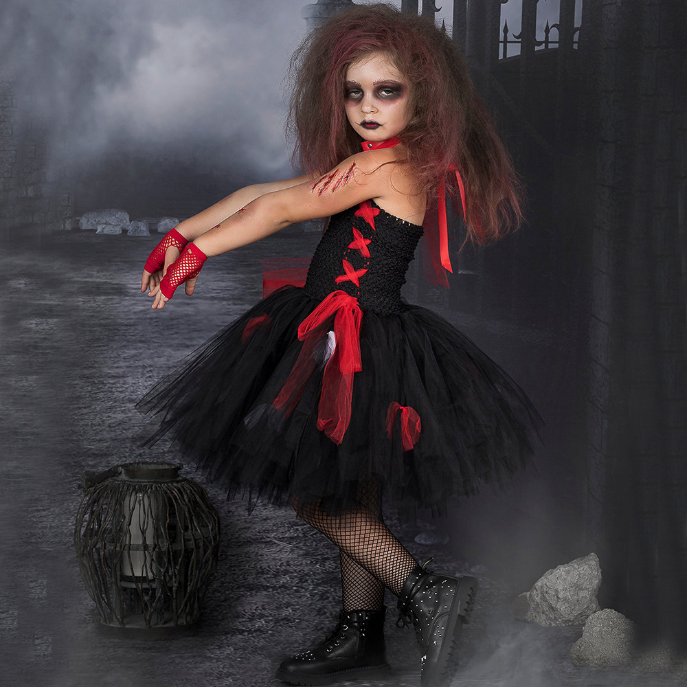 Kids' clothing children's Halloween costumes horror vampire zombie role play tutu skirt girls mesh dress_voghion.com