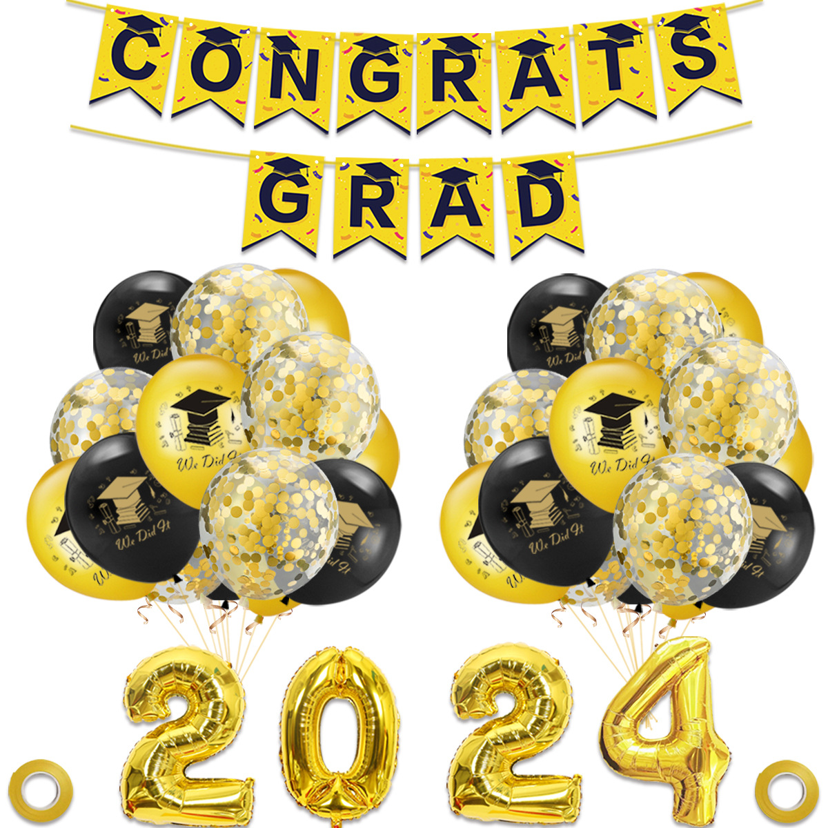 2024畢業派對套裝 graduate 畢業帽氣球拉旗組合 畢業季裝飾用品