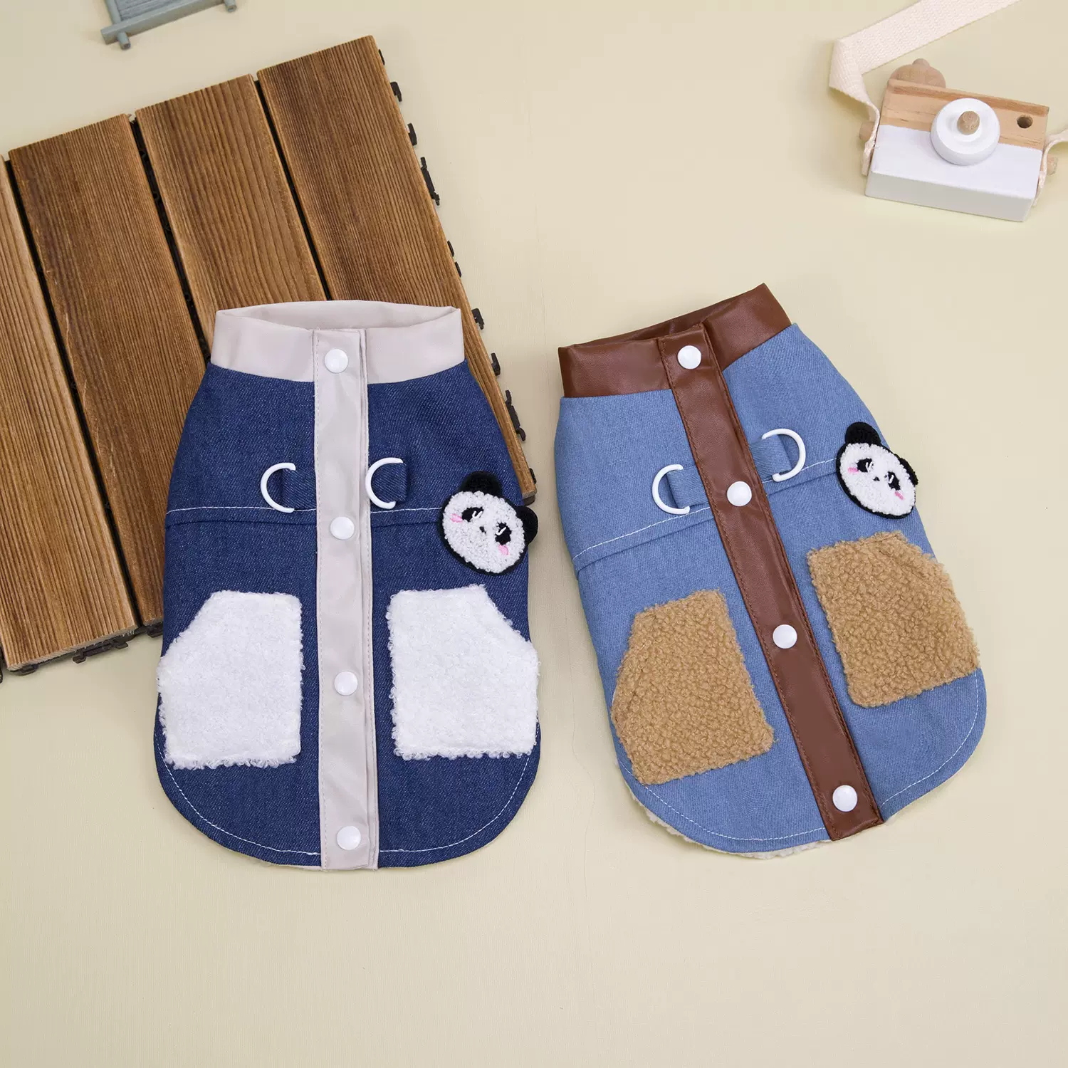 秋冬季加厚保暖宠物衣服可牵引猫咪比熊泰迪狗狗衣服熊猫牛仔棉衣