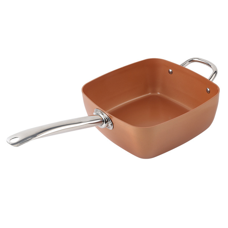 Sartén de latón Papas fritas Freidora sartén cuadrada de aluminio sartén antiadherente colador de acero inoxidable sartén