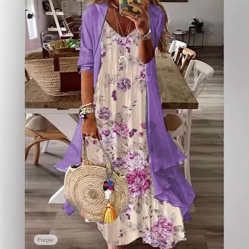 In-Stock Cross-Border 2026 European and American Summer Women's Printed Vacation Strap Dress Indian Style Flared Skirt Two-Piece Set In-Stock Cross-Border 2026 European and American Summer Women's Printed Vacation Strap Dress Indian Style Flared Skirt Two-Piece Set