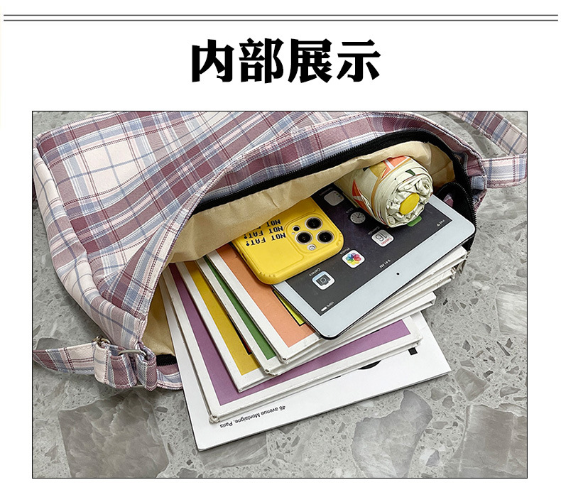 2022 New single-shoulder women's trendy checkered Korean style versatile crossbody bag for boys and girls, textbook bag undefined