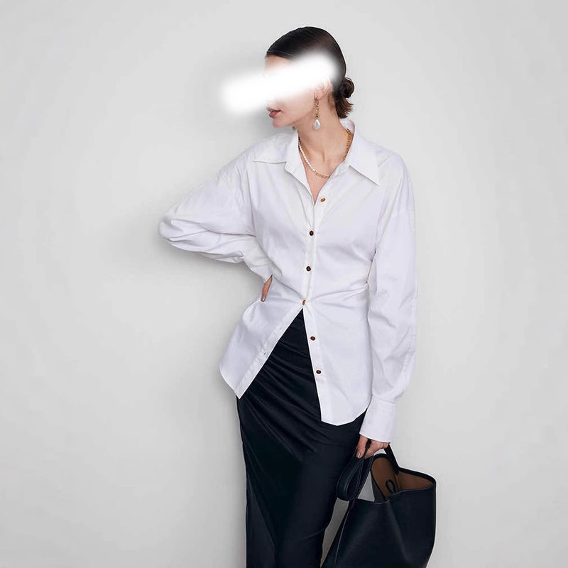 Handsome, Handsome and Retro Fanatical Female Boss's Battle Clothes Slim and Tight Waist Big Point Collar Shirt