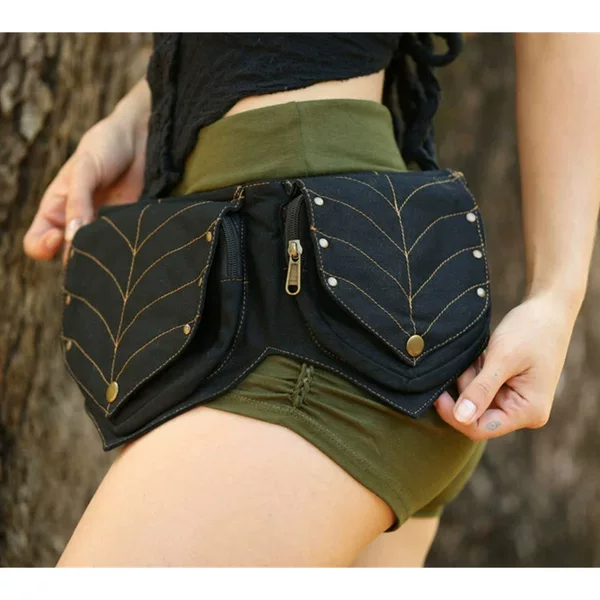 New black rivet flap utility-style multifunctional simple canvas waist bag for both men and women, handmade for travel