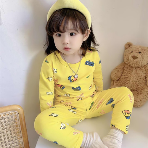 Little Yellow Duck Children's Lycra Cotton Autumn Clothes Set Boneless Boys and Girls Pajamas Baby Home Clothes Infant Clothes