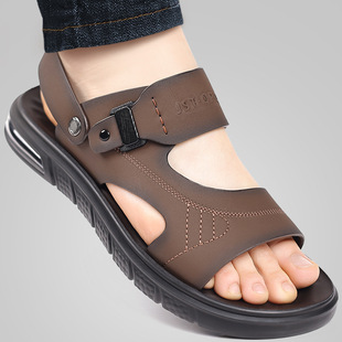 Sandals men's 2025 summer cowhide breathable soft sole pedal dual-purpose dad shoes casual beach shoes a generation of hair