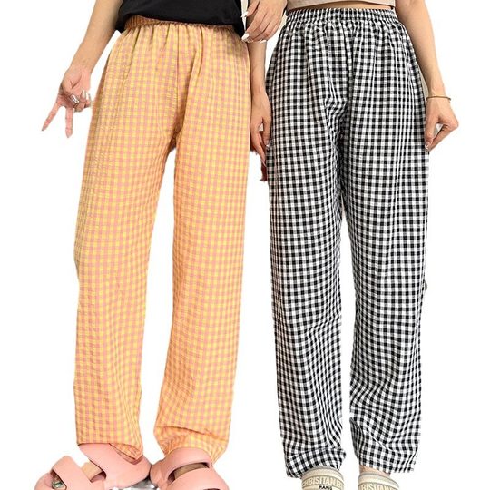 New Plaid Shorts Women's Summer Thin Candy Color Korean Cotton Sports High Waist Loose Casual Straight Pajama Pants