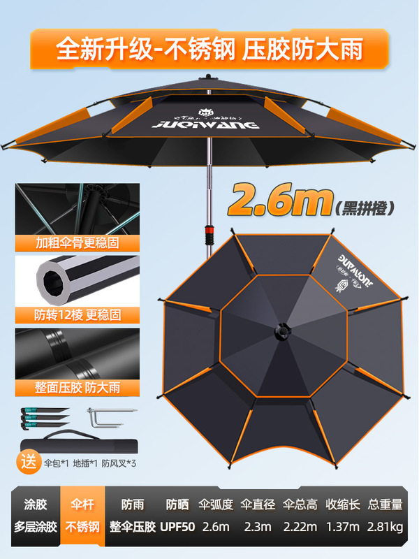 钓鱼伞新款机械臂大钓伞户外露营专用雨伞遮阳伞防暴雨拐杖伞|undefined