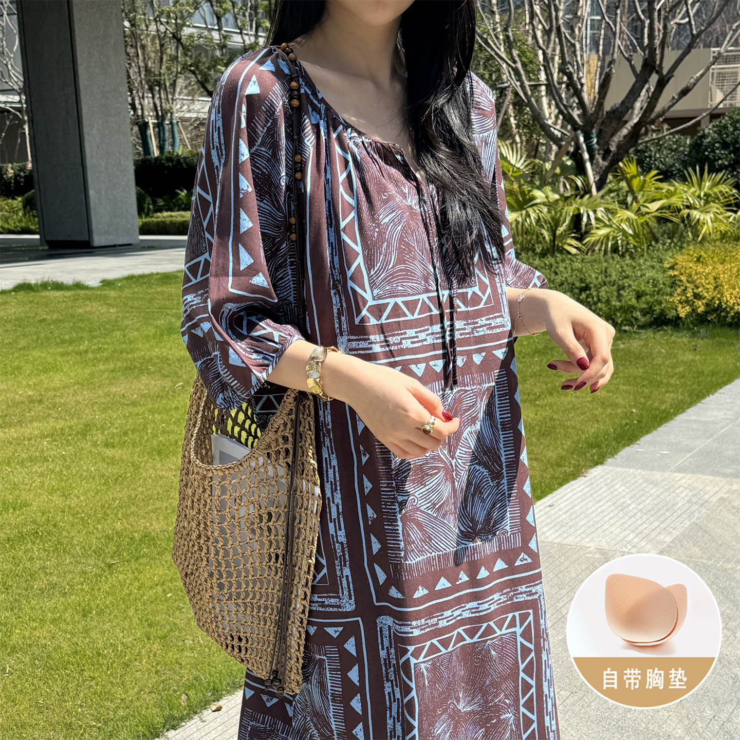 SFY 2591 가슴 패드 포함 - 보라색 다이아몬드 패턴