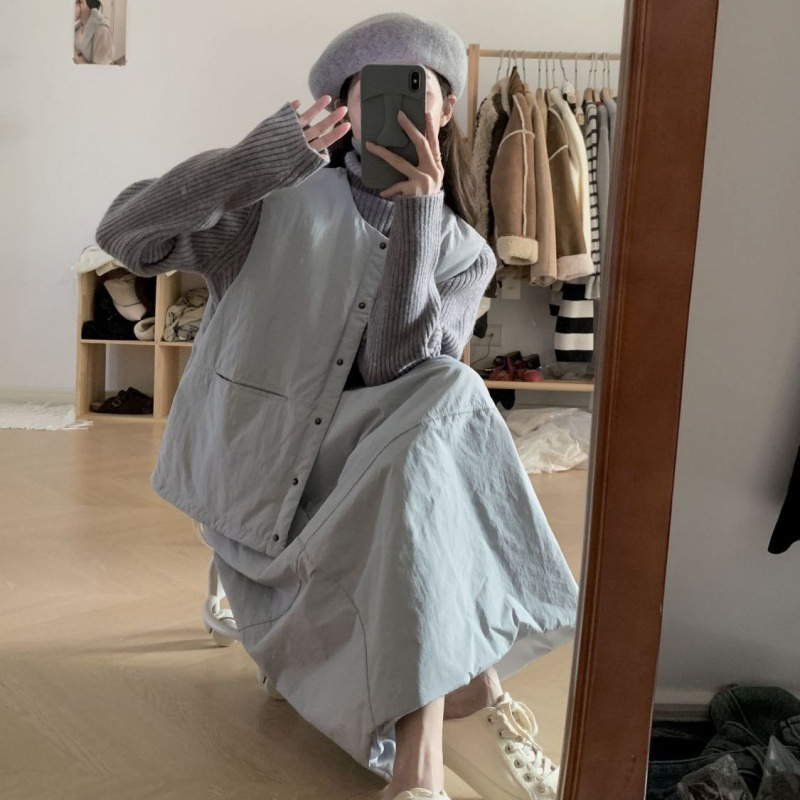 三件套装女秋冬新款气质简约圆领开衫马甲叠穿长袖毛衣半身长裙子|undefined