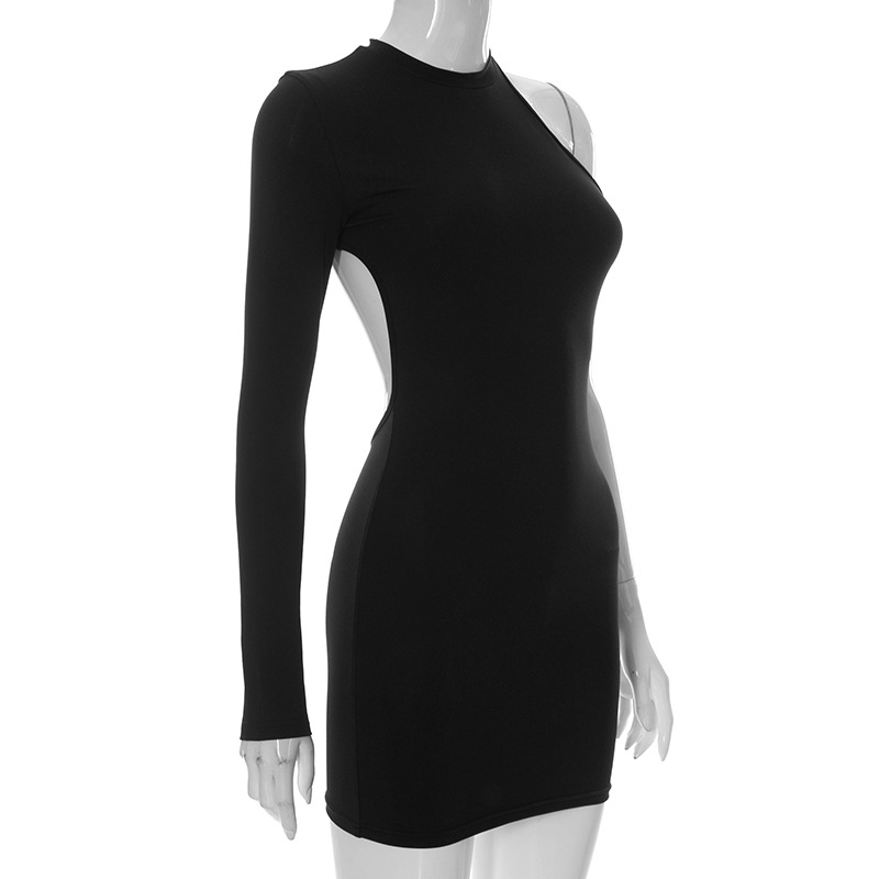 Fashion Solid Color Round Neck Long Sleeve Patchwork Spandex Polyester Above Knee A-Line Skirt