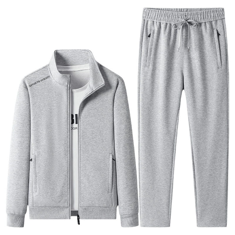 Trajes deportivos transfronterizos de primavera y otoño, ropa deportiva casual de color sólido para hombres, cuello suelto, tamaño grande, dos pantalones recto image 7