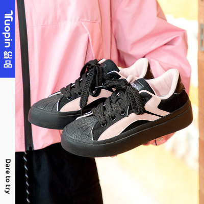 鮀品四季新款贝壳头板鞋女小白鞋大头面包鞋学生休闲运动鞋TP199W|ru