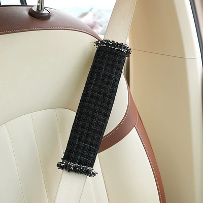 Car Seat Belt Shoulder Protector Simple Small Fragrance Style Girls Anti-Stranglehold Protective Cover Internet Celebrity Car Interior Decoration Supplies for Women (Seat belt shoulder pad) - lace-small-fragrant-shoulder-pads-black