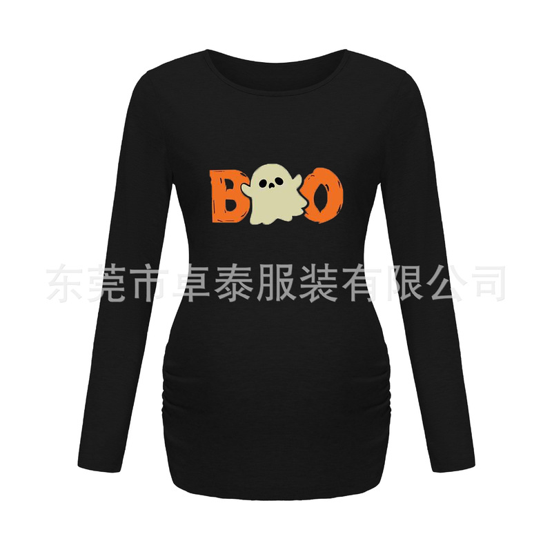 Factory Direct spot round neck maternity clothes long sleeve top Halloween cute ghost cartoon pattern casual and comfortable