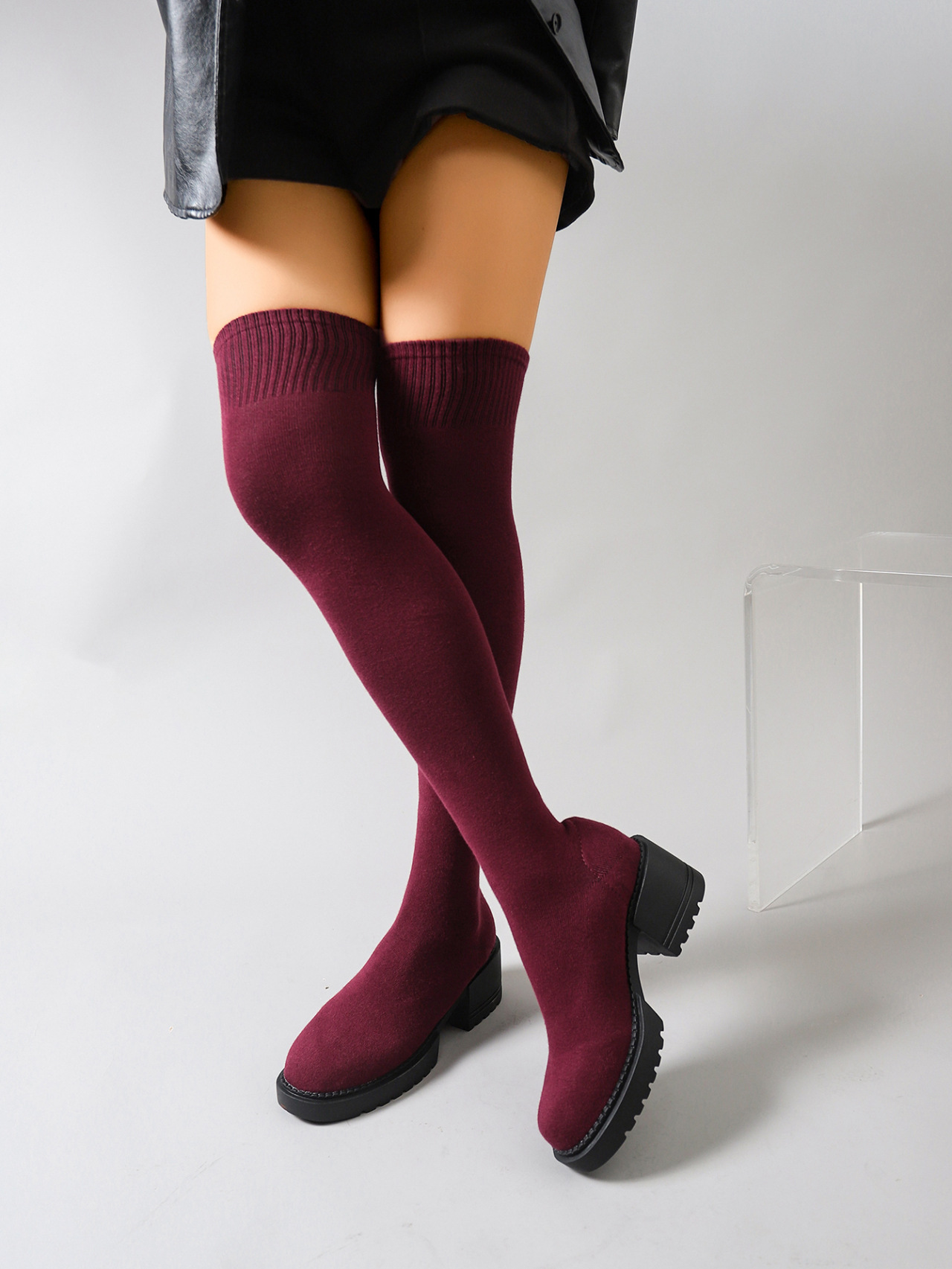 Damen Overknee Cowboystiefel Mit Blockabsatz Und Elastischer Passform_voghion.com
