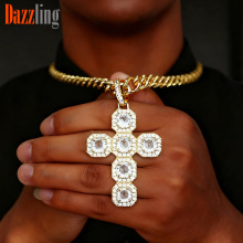 嘻哈满钻十字架吊坠项链镶水钻十字架古巴链潮流男士饰品套装