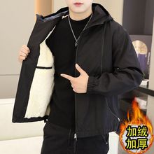 加绒可选秋冬季外套男士加绒夹克休闲工装外套连帽加厚加绒棉衣
