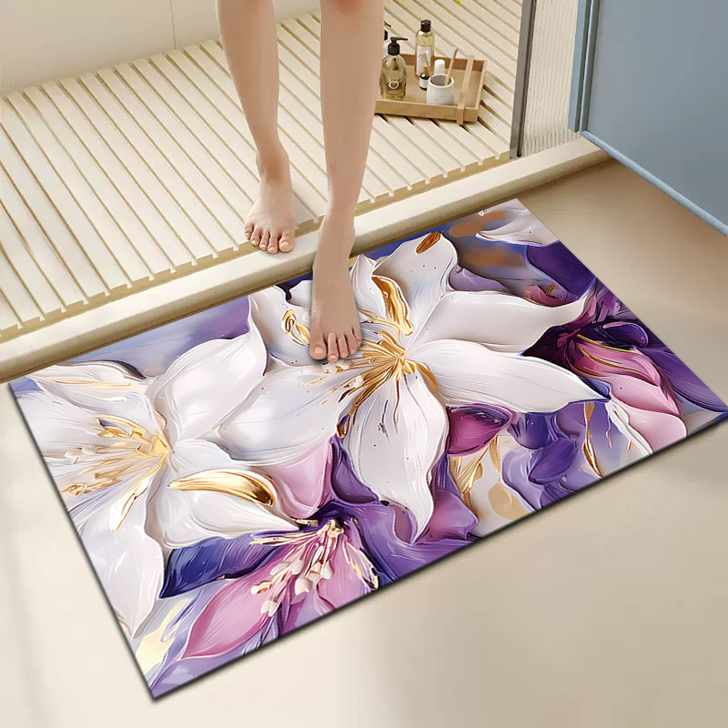 硅藻泥花卉风格脚垫浴室吸水地垫入户门耐脏垫卫生间防滑脚垫代发