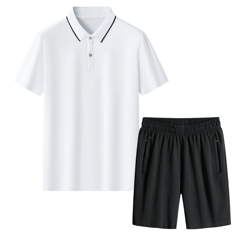 Papa de verano mangas cortas polo camiseta hombre casual de mediana edad pantalones cortos deportivos hombre sueltos abuelo dos piezas set