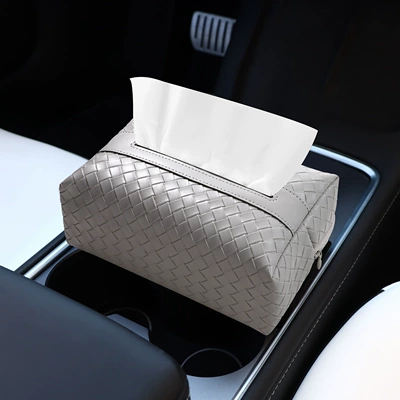 Car Tissue Box with a Light Car tissue box/set - car-tissue-box-woven-pattern-light-gray