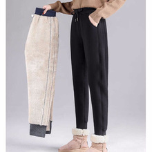 加绒加厚运动裤女秋冬季新款卫裤宽松高腰显瘦哈伦裤纯棉小脚裤子