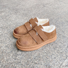 2023秋冬新款手工真皮女鞋森系复古圆头牛皮舒适软底羊毛保暖棉鞋