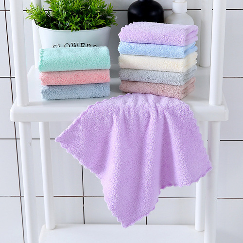 Plain Edge Coral Fleece Square Scarf Wholesale Kindergarten Face Towel Soft Absorbent Household Kitchen Cleaning Cloth