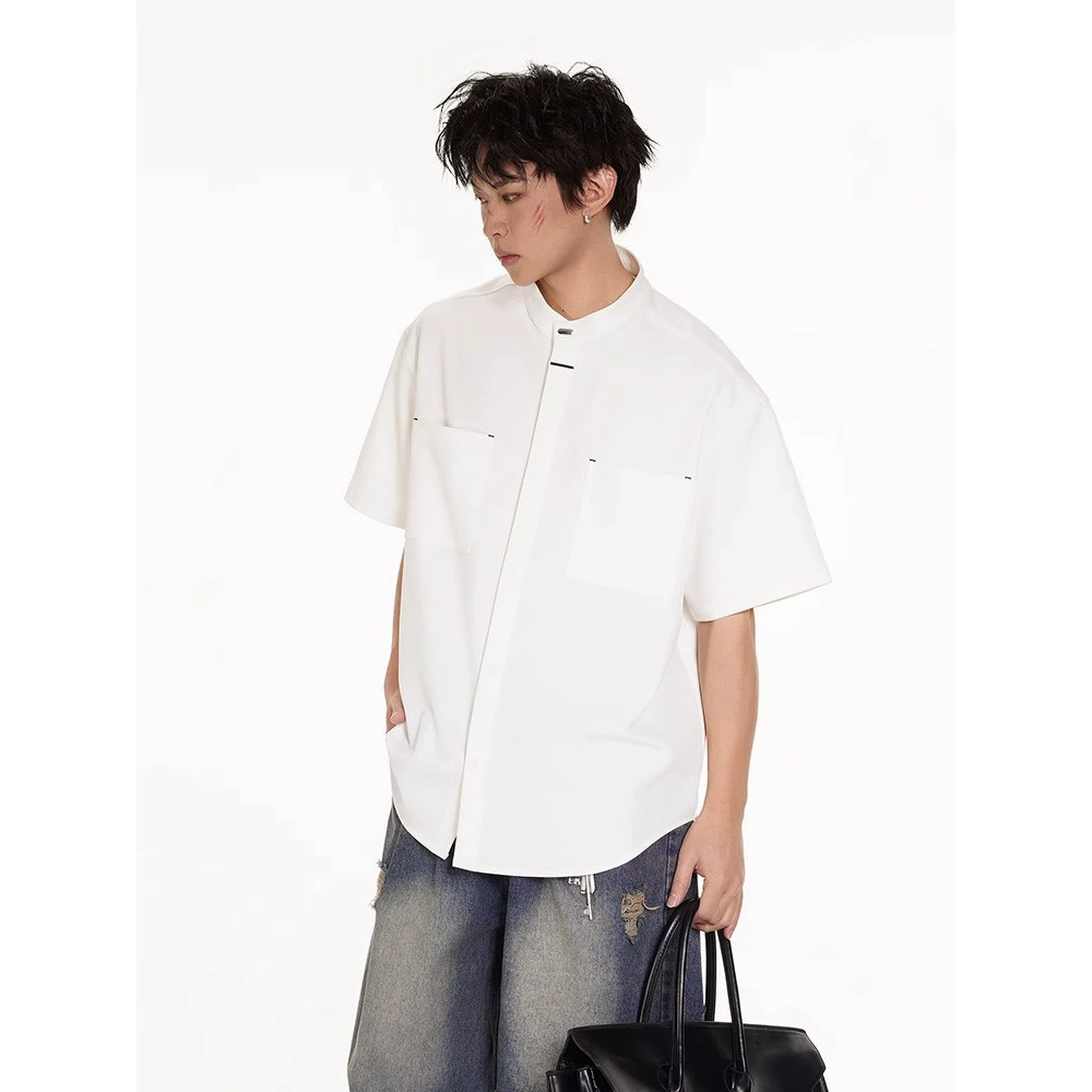 Летняя рубашка для отдыха, с коротким рукавом, Oversize, китайский стиль