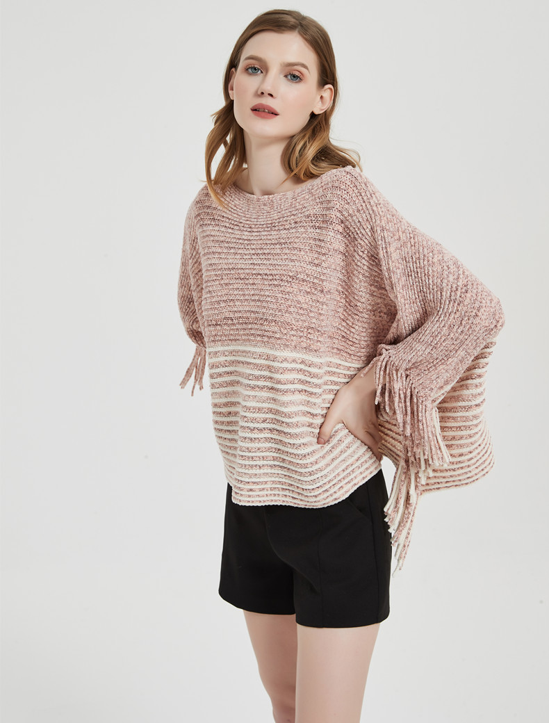 Unisex Fransenumhang Frühling und Winter Fledermausärmel Pullover Pullover gestreifter Umhang Pullover Umhang_voghion.com