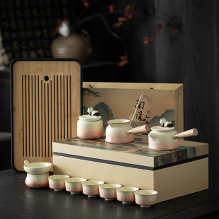 High-End Side Handle Pot Kung Fu Tea Set Home Light Luxury Ceramic Teapot Teacup Tea Tray Complete Tea Set Gift Box
