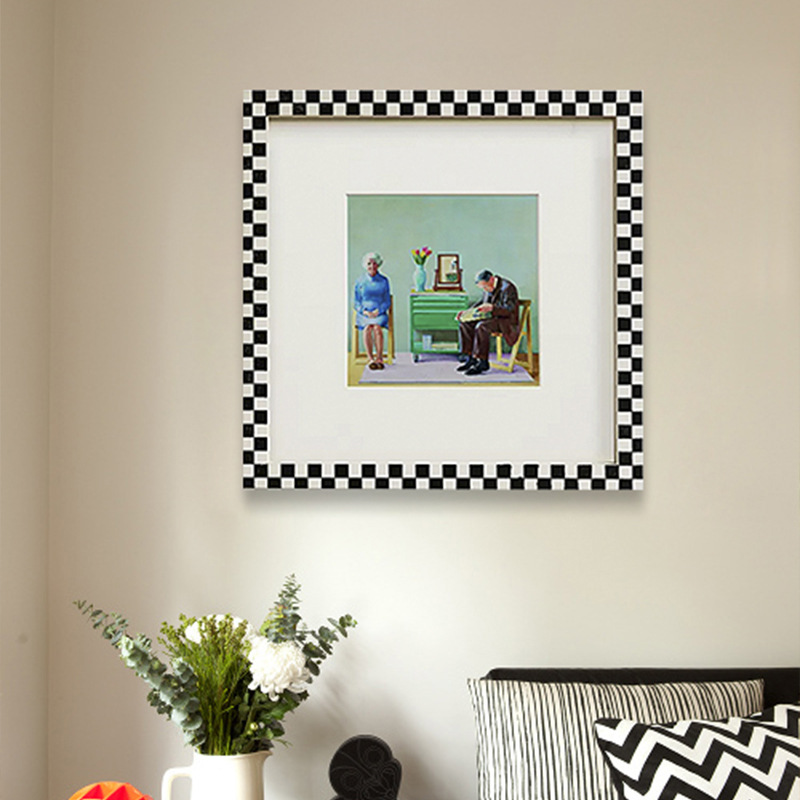 現代法式馬蒂斯黑白棋盤格藝術裝飾畫大衛霍克尼客廳餐廳牆面掛畫