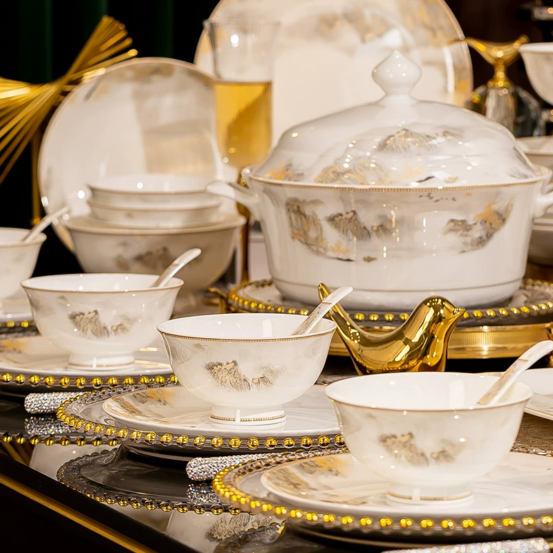 Ceramic tableware, set for home use, Chinese style, high-quality style