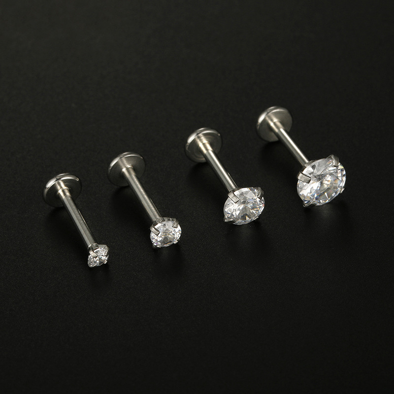 Fashion Round Stainless Steel Inlay Zircon lip stud 1 Piece
