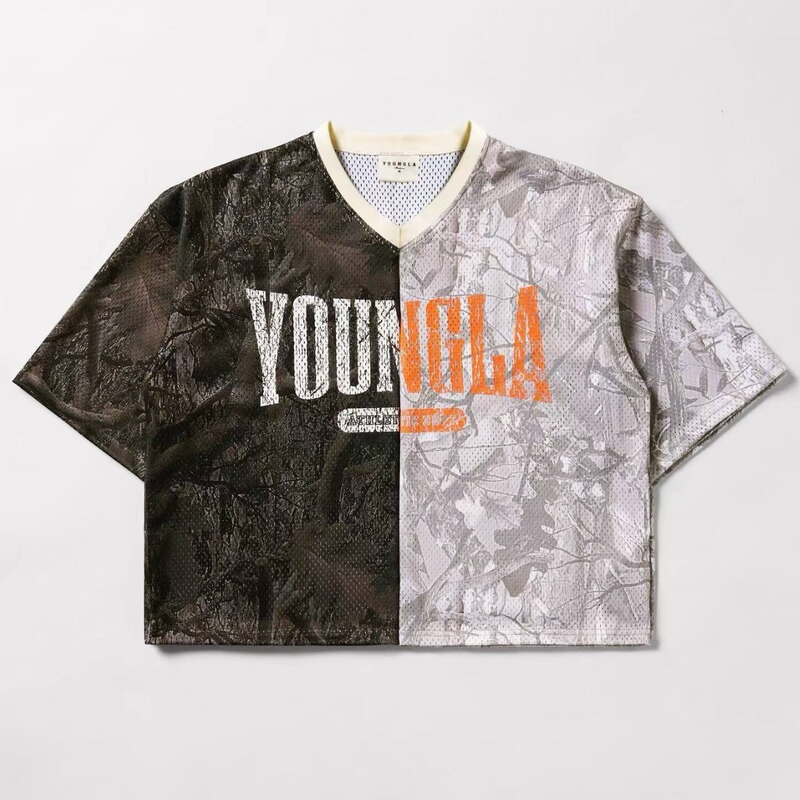 YOUNGLA American New Men's Oversized T-shirt Summer Sports Fitness Quick-drying Breathable Mesh Short-sleeved T-shirt