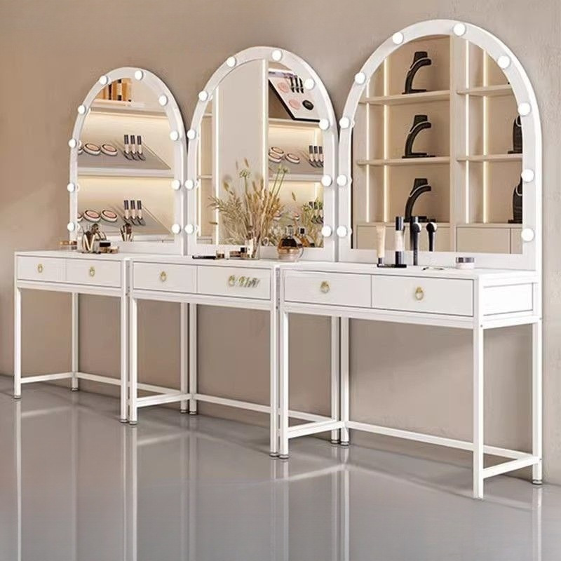 Table and Chair Makeup Artist Studio Beauty Salon Makeup Table Professional Photo Studio Combination Training Dressing Table Wedding Dress Shop with Light